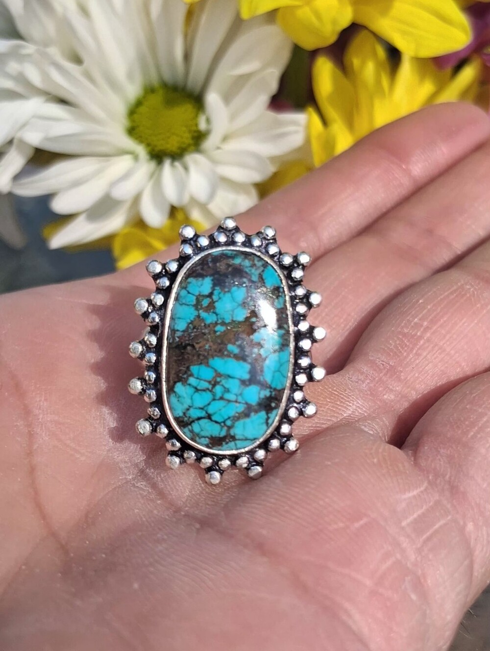 🩵 Genuine Spider Web Turquoise Sterling Silver Ring